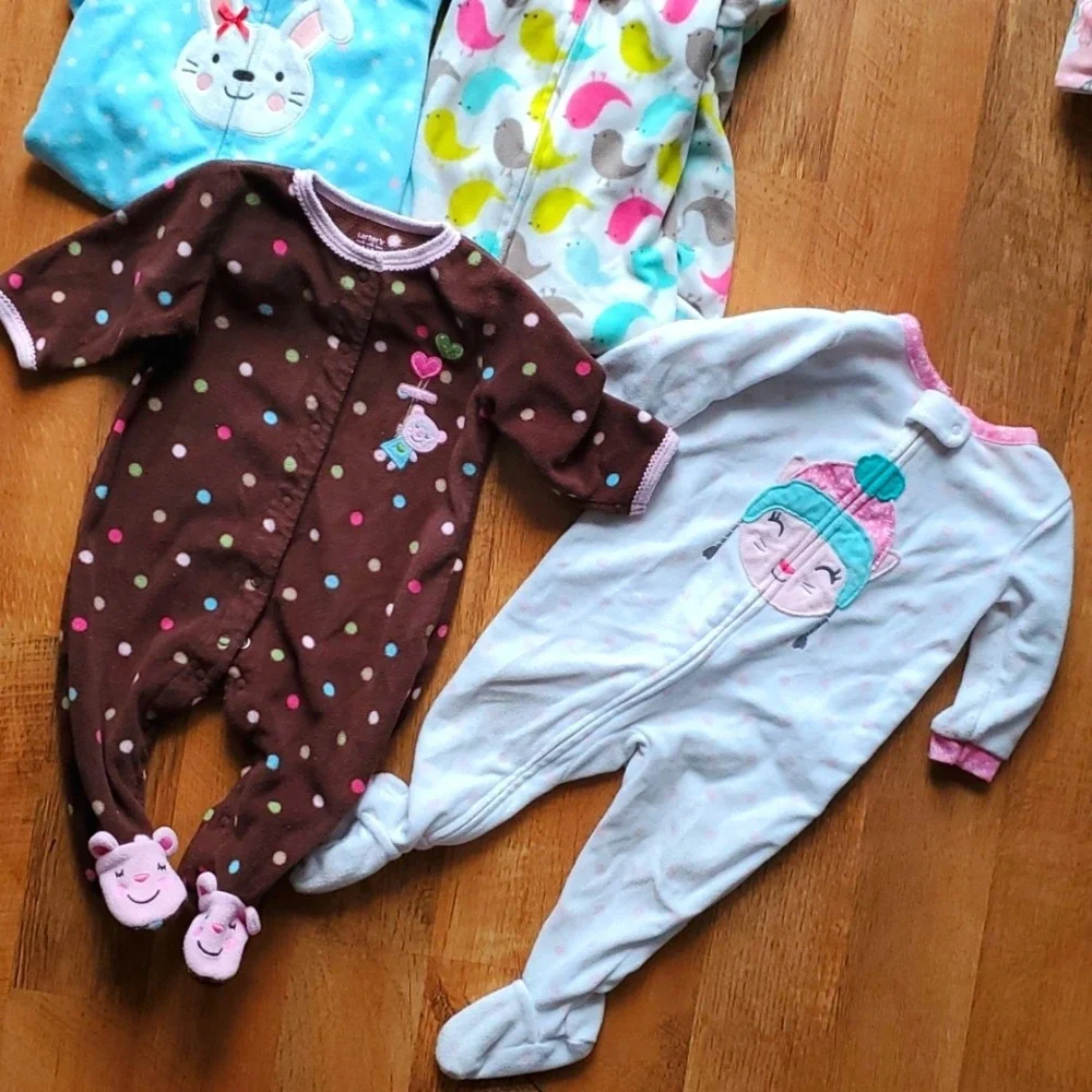 Carters Girls 3 Pack Lightweight Fleece Long Sleeve Footies Pajamas‎ Size 6M